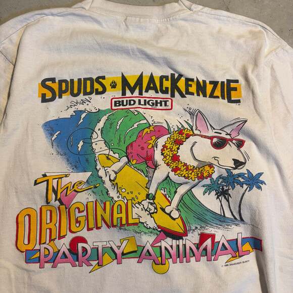 80s Bud Light Spuds Mackenzie white shirt - Picture 2 of 5